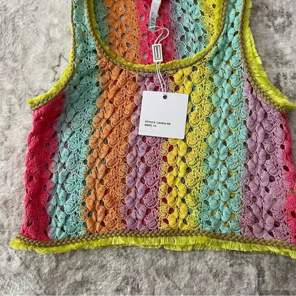 Chio Di Stefanis Crochet Knit Crop Sleeveless Top Rainbow Sz XS New Italy - Picture 4 of 10